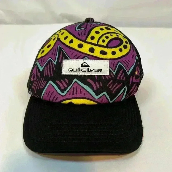Quicksilver Trucker‎ Hat Foam Mesh Black Adjustable Strap Bright Color Purple - Picture 1 of 10